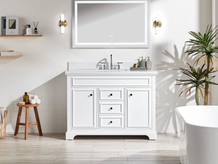 Freestanding Single Bathroom Vanity & Marble Top - White Discount