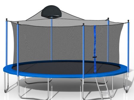 14Ft Trampoline For Adults & Kids With Basketball Hoop, Outdoor Trampolines With Ladder And Safety Enclosure Net For Kids And Adults - Blue Online now