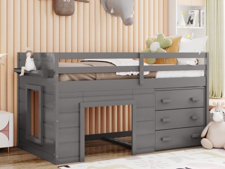 Twin Size Loft Bed With Cabinet And Shelf Online Hot Sale