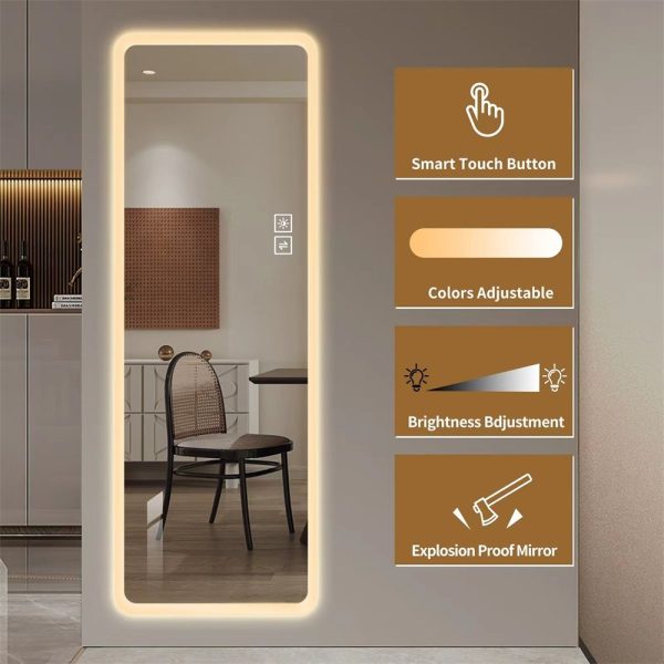 Full Length Mirror Lighted Vanity Body Mirror LED Mirror Wall-Mounted Mirror Big Size Rounded Corners, Bedroom, Living Room, Dressing Room, Hotel - Clear Online Hot Sale