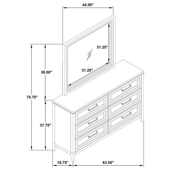 Marielle - 6-Drawer Dresser With Mirror - Distressed White Online Hot Sale