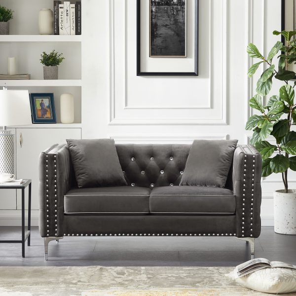 Wide Sofa With Jeweled Buttons Square Arm, 2 Pillows Online