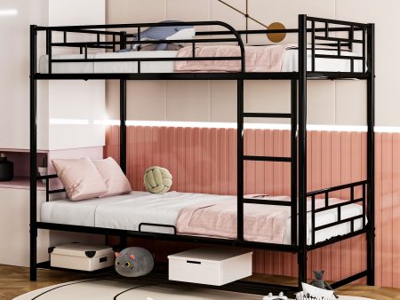 Twin Over Twin Metal Bunk Bed With Shelf And Guardrails Online Sale