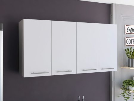 Wall Cabinet Four Doors, With Two Internal Shelves And Internal Plate And Glass Organizer - White Cheap