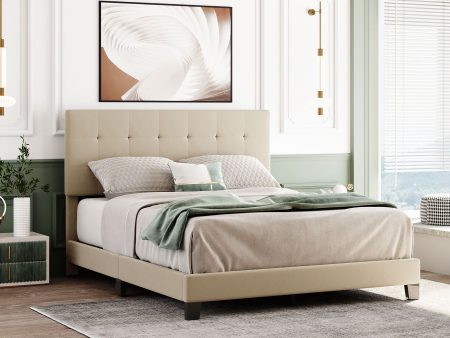 Upholstered Platform Bed With Tufted Headboard, No Box Spring Needed on Sale