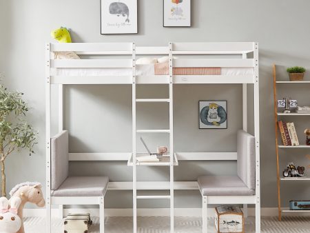 Twin Over Twin Bunk Beds Can Be Turn Into Upper Bed And Down Desk, Cushion Sets Are Free - White For Sale