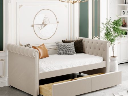 Upholstered Daybed With Drawers, Wood Slat Support Fashion