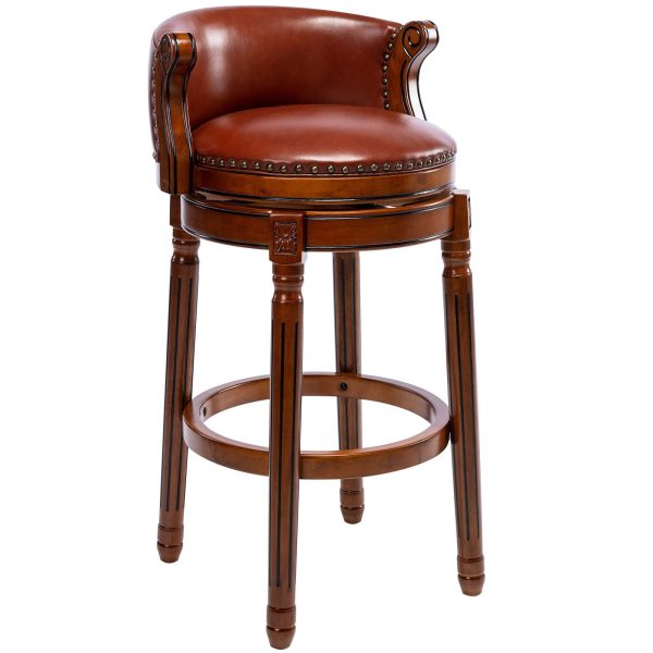 29.5   Cow Top Leather Wooden Bar Stool, 360 Degree Swivel Bar Height Chair With Backs For Home Kitchen Counter on Sale