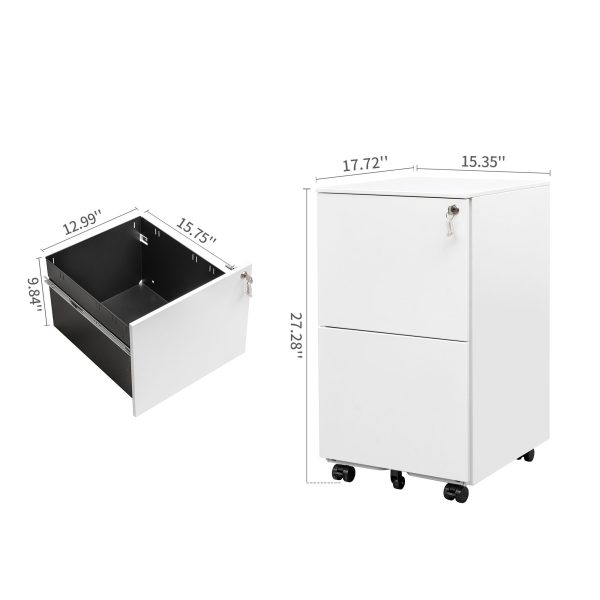 2 Drawer File Cabinet With Lock, Steel Mobile Filing Cabinet On Anti - Tilt Wheels, Rolling Locking Office Cabinets Under Desk For Legal   Letter Size Online now