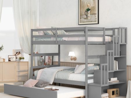 Twin Over Twin Bunk Beds With Twin Trundle And Stairway Storage Function Online now