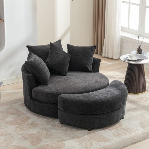 360° Swivel Accent Barrel Chair With Storage Ottoman & 4 Pillows, Modern Chenille Leisure Chair Round Accent For Living Room Hot on Sale