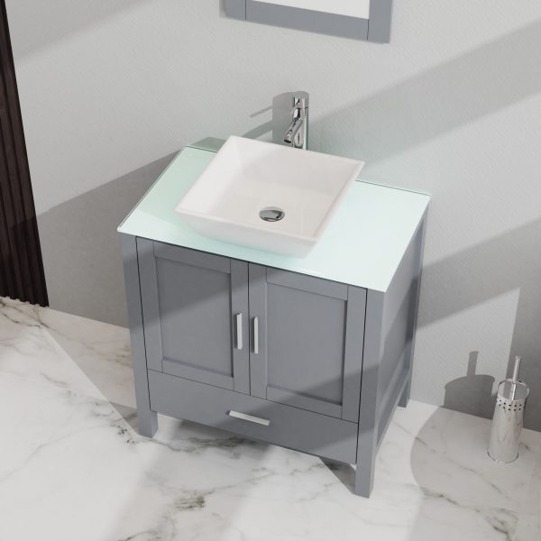 Bathroom Vanity And Sink Combo Glass Top Cabinet With Mirror Sale