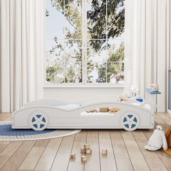 Wooden Race Car Bed, Car Shaped Platform Twin Bed With Wheels For Teens For Discount