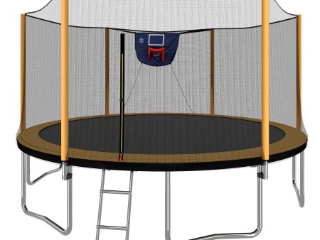 14Ft Powder Coated Advanced Trampoline With Basketball Hoop Inflator And Ladder (Outer Safety Enclosure) - Orange Online Hot Sale