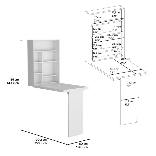 Wall Foldable Table With Multiple Shelves - White Online