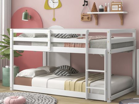 Twin Over Twin Floor Bunk Bed Comfortable - White Fashion