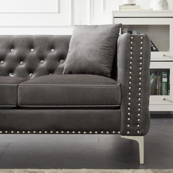 Wide Sofa With Jeweled Buttons Square Arm, 2 Pillows Online