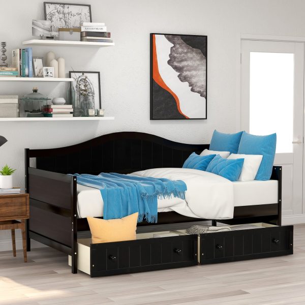 Wooden Daybed With 2 Drawers, Sofa Bed For Bedroom Living Room, No Box Spring Needed For Sale