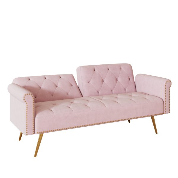 Velvet Nail Head Sofa Bed With Throw Pillow Fashion