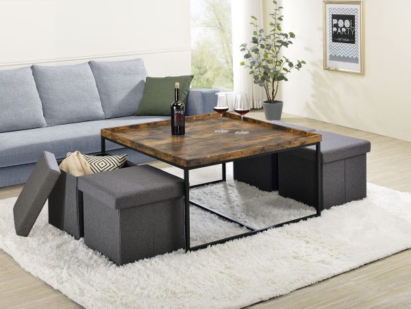 Vinny - Wood Grain Coffee Table Set With Raised Edges on Sale