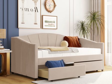 Upholstered Daybed With Two Drawers And Wood Slat For Discount