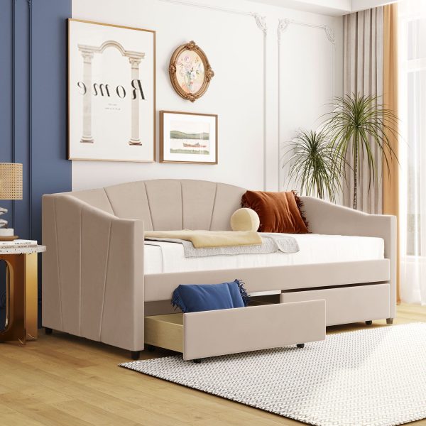 Upholstered Daybed With Two Drawers And Wood Slat For Discount