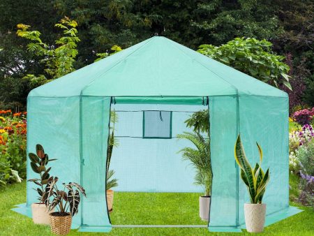 Walk-in Greenhouse Hexagonal Upgrade Reinforced Frame Heavy Duty Plastic Greenhouse Reinforced Thickened Waterproof Insulation (13.1*8.6 ft) - Green Online