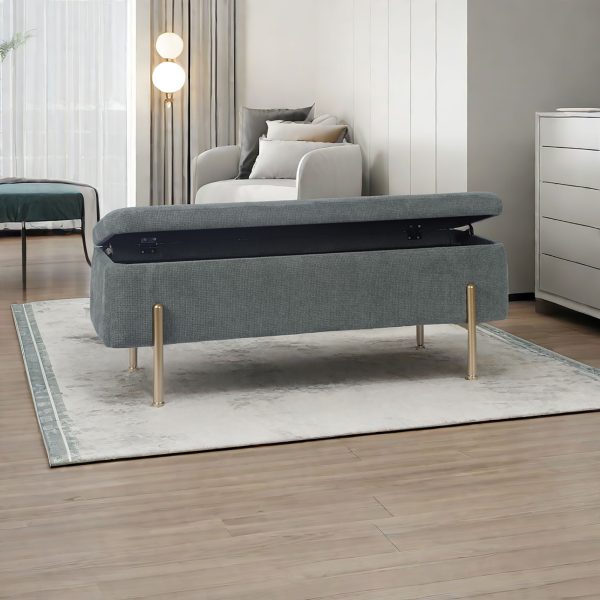 Upholstered Storage Bench Rectangular Ottoman Entryway Bench Storage Chest With Padded Seat Bed End Stool For Hallway Living Room Bedroom - Green Fashion