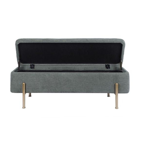 Upholstered Storage Bench Rectangular Ottoman Entryway Bench Storage Chest With Padded Seat Bed End Stool For Hallway Living Room Bedroom - Green Fashion