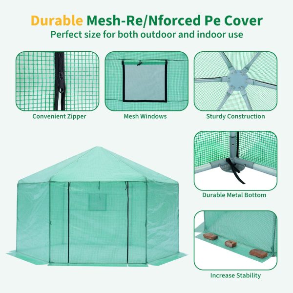 Walk-in Greenhouse Hexagonal Upgrade Reinforced Frame Heavy Duty Plastic Greenhouse Reinforced Thickened Waterproof Insulation (13.1*8.6 ft) - Green Online