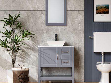 30  Gray Bathroom Vanity And Sink Combo Marble Pattern Top With Mirror Faucet & Drain - Gray Supply