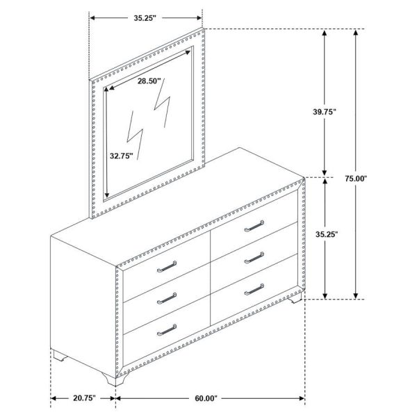 Melody - 6-Drawer Upholstered Dresser With Mirror on Sale