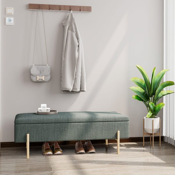 Upholstered Storage Bench Rectangular Ottoman Entryway Bench Storage Chest With Padded Seat Bed End Stool For Hallway Living Room Bedroom - Green Fashion