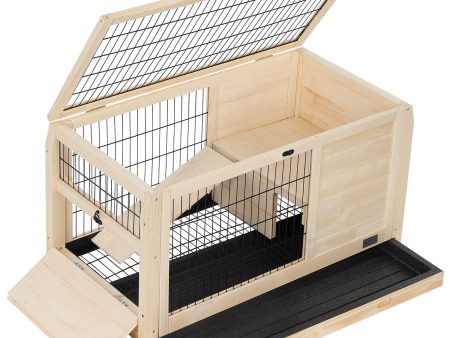 Wooden Rabbit Hutch Indoor Bunny House For Small Animals With Plastic Tray Supply