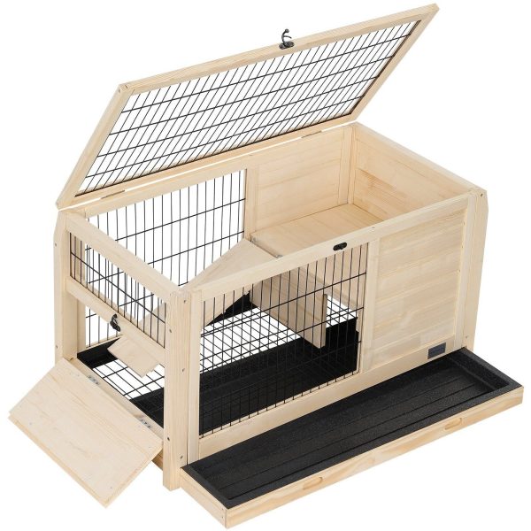 Wooden Rabbit Hutch Indoor Bunny House For Small Animals With Plastic Tray Supply