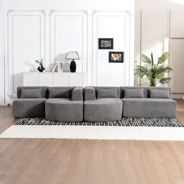 Upholstered Sofa Free Combined Sofa Couch With Two Chaise Lounge And Five Back Pillows For Living Room on Sale