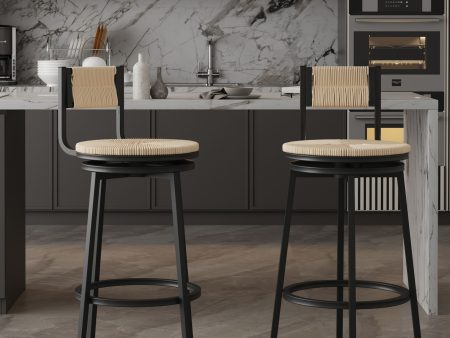 Bar Stools Swivel Counter Chairs With Metal Frame Hand Woven Paper Rope Dining Barstools For Kitchen Counter (Set of 2) Sale