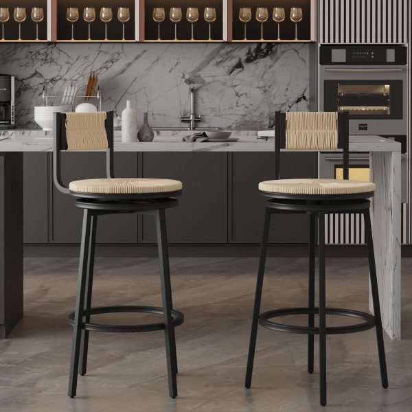 Bar Stools Swivel Counter Chairs With Metal Frame Hand Woven Paper Rope Dining Barstools For Kitchen Counter (Set of 2) Sale