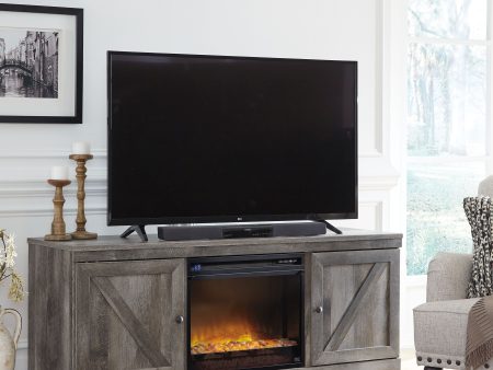 Wynnlow - Gray - 63  TV Stand With Glass Stone Fireplace Insert Sale