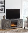 Wynnlow - Gray - 63  TV Stand With Glass Stone Fireplace Insert Sale