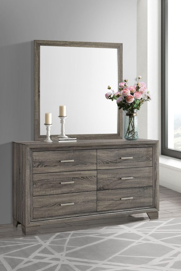 Wright - 6-Drawer Dresser And Mirror - Brown Oak For Discount