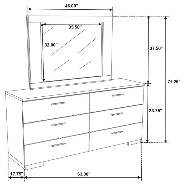 Felicity - 6-Drawer Wood Dresser With Mirror - White High Gloss Online Hot Sale