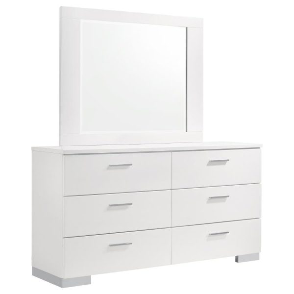 Felicity - 6-Drawer Wood Dresser With Mirror - White High Gloss Online Hot Sale